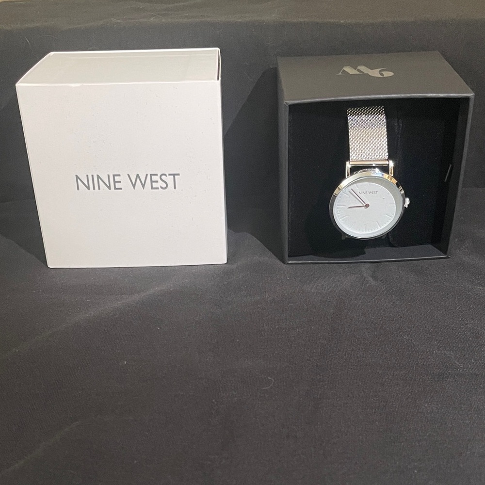 Nine West Silver Liana Mesh Watch with White Face